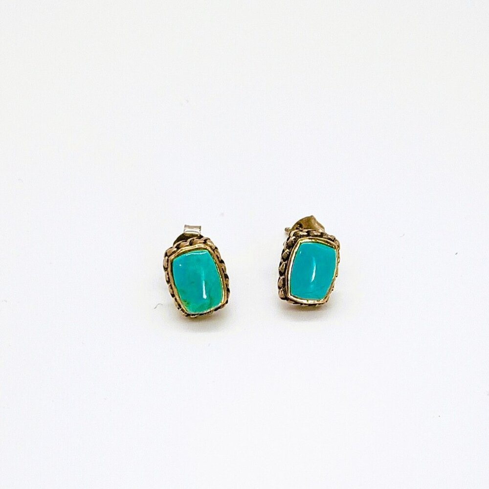 925 Rectangle Turquoise Post Earrings Sterling Si… - image 2